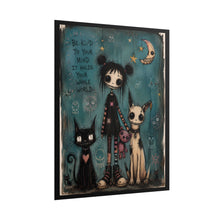 Load image into Gallery viewer, Gothic Cute 'Be Kind to Your Mind' Rolled Art Poster — Whimsical Girl with Cats
