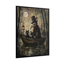 Load image into Gallery viewer, Plague Doctor & Black Cat Art Poster — Gothic Halloween Rolled Print