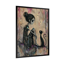 Load image into Gallery viewer, Gothic Girl & Cat Art Poster — Moody Dark Fairy Illustration (Rolled Poster)