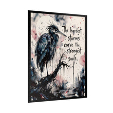 Load image into Gallery viewer, Inspirational Raven Art Poster — "The hardest storms carve the strongest souls"