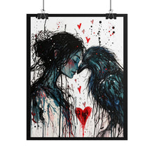 Load image into Gallery viewer, Rolled Poster — Gothic Romantic Art Print: Woman & Raven with Dripping Heart