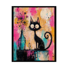 Load image into Gallery viewer, Rolled Poster — Whimsical Black Cat Art Print (Colorful Abstract, Cute Cat Wall Decor)