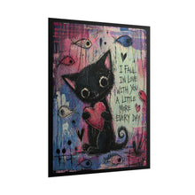 Load image into Gallery viewer, Rolled Poster — Cute Black Cat Holding Heart “I Fall In Love With You A Little More Every Day” Romantic Wall Art