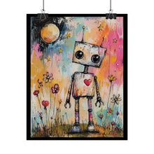 Load image into Gallery viewer, Cute Robot Art Poster – Whimsical Heart Robot in Colorful Floral Night