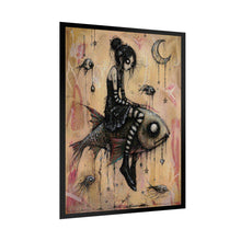 Load image into Gallery viewer, Gothic Girl on Fish Art Poster — Moody Surreal Wall Print