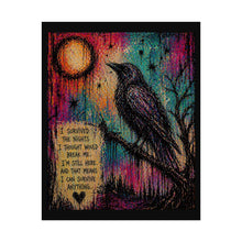Load image into Gallery viewer, Rolled Poster — Inspirational Raven Art Print with Quote: “I Survived the Nights…”