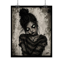 Load image into Gallery viewer, Rolled Poster — Gothic Girl Art Print with Glowing Eyes, Dark Emo Wall Decor