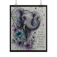 Load image into Gallery viewer, Elephant Floral Wall Poster — "You Are Allowed to Grow Slowly" Inspirational Rolled Art Print