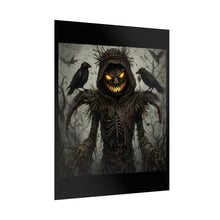 Load image into Gallery viewer, Halloween Scarecrow Poster — Jack-O’-Lantern Scarecrow with Crows Rolled Art Print
