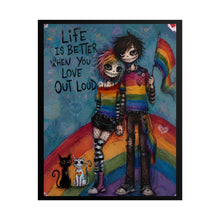 Load image into Gallery viewer, Emo Couple Rainbow Pride Art Print - "Life Is Better When You Love Out Loud"
