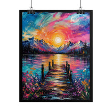 Load image into Gallery viewer, Vibrant Lake Sunset Poster - Colorful Wooden Dock Landscape Wall Decor