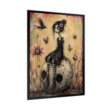 Load image into Gallery viewer, Gothic Girl on Skull Art Poster — Whimsical Dark Fantasy Rolled Print