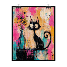 Load image into Gallery viewer, Rolled Poster — Whimsical Black Cat Art Print (Colorful Abstract, Cute Cat Wall Decor)