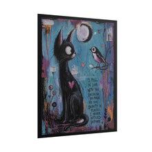 Load image into Gallery viewer, Rolled Poster — Whimsical Cat & Bird Love Art Print ("I fell in love with you…")
