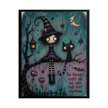 Load image into Gallery viewer, "The Bravest Hearts Are The Ones That Keep Dreaming" Witch Wall Art | Halloween Tree Print