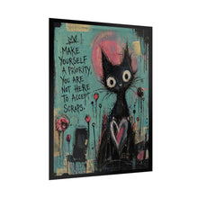 Load image into Gallery viewer, Rolled Poster — Cute Goth Cat Art with Motivational Quote “Make Yourself a Priority”