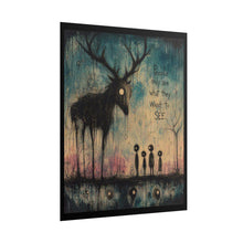 Load image into Gallery viewer, Rolled Poster — Moody Surreal Deer Art Print with Quote “People Only See What They Want to See”