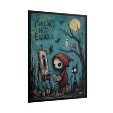 Load image into Gallery viewer, Make Art Not Excuse Poster — Cute Gothic Skeleton Artist Rolled Art Print