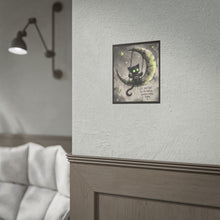 Load image into Gallery viewer, Rolled Poster — Cute Goth Cat on Moon Illustration with Quote “Let Your Light Be the Reason Someone Smiles Today”