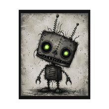 Load image into Gallery viewer, Robot Poster — Creepy Cute Green-Eyed Sketch Art Print (Rolled Poster)