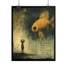 Load image into Gallery viewer, Surreal Goldfish Art Poster – "We Are Not Defined by Our Mistakes" Inspirational Wall Art