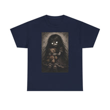 Load image into Gallery viewer, Creepy Girl with Teddy T-Shirt — Dark Gothic Horror Tee for Halloween