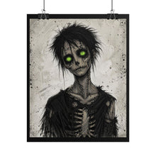 Load image into Gallery viewer, Rolled Poster — Creepy Skeleton with Glowing Green Eyes Art Print