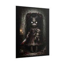 Load image into Gallery viewer, Creepy Doll Horror Poster - Bloody Knife Gothic Rolled Wall Art
