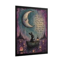 Load image into Gallery viewer, Rolled Poster — Moonlit Bunny Boat Art Print with Inspirational Quote