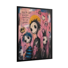 Load image into Gallery viewer, Gothic Skeleton Trio Art Print – "Find the Light Even When Everything Feels Like Darkness" Quote Wall Decor