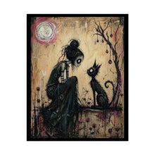 Load image into Gallery viewer, Gothic Girl & Black Cat Art Poster — Rolled Wall Print