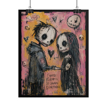 Load image into Gallery viewer, Gothic Skeleton Couple Art Print – "Choose Kindness, It Changes Everything" Typographic Wall Decor