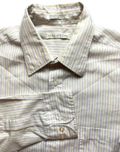 Load image into Gallery viewer, Halston Shirt Adult Large Lavender Tan Button Up Striped Hi Low Chest Pocket Men
