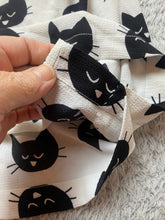 Load image into Gallery viewer, Meraki Shirt Womens XL Black White AOP Kitty Cat Spandex Stretch Keyhole Blouse
