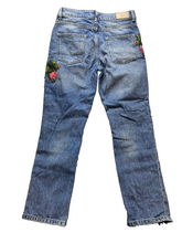 Load image into Gallery viewer, Zara Jeans Womens 02 (29x25.5) Blue Denim Sequin Rosette Applique Destroyed