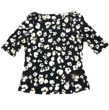 Load image into Gallery viewer, Ted Baker Shirt Womens 2 Black White AOP Flower Boho Blouse Boat Neck London