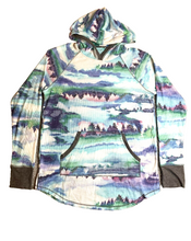 Load image into Gallery viewer, Cuddle Duds Sweater Womens Medium Blue Green Stretch Thermal Hoodie Naturecore