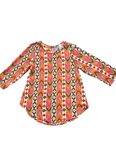 Load image into Gallery viewer, Buttons Shirt Womens Small Pink Orange Hippie Peasant Geometric Festive Boho USA