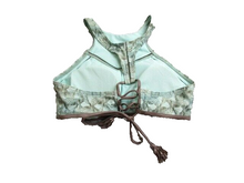 Load image into Gallery viewer, PrAna Bikini Top Women Medium Green AOP Print Zebra Safari Racerback Azra Tassel