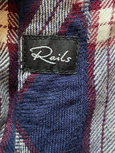 Load image into Gallery viewer, Rails Shirt Womens Medium Button Up Collared Rayon Plaid Navy Blue Blouse Ladies