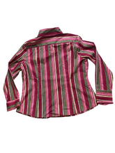 Load image into Gallery viewer, MetroStyle Shirt Womens 20 (XL) Pink Green Stripes Stretch Collared Career Lady