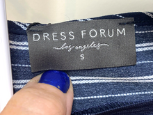 Load image into Gallery viewer, Dress Forum Jumpsuit Womens Small Navy White Stripes Wide Leg Romper Pants NWT