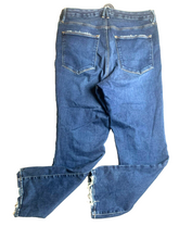 Load image into Gallery viewer, Good American Jeans Women 15 (35x27.5) Blue Denim Whiskered Straight Leg Raw Hem