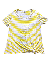 Load image into Gallery viewer, Umgee USA Shirt Womens Large Yellow White Striped Oversized Tie Knot Ladies