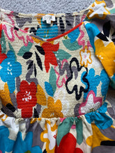 Load image into Gallery viewer, Oddi Dress Womens 1XL Rainbow Smocked Fit Flare Boho Artsy Flower Puff Sleeve