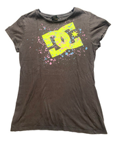 Load image into Gallery viewer, DC Shirt Womens Small Black Fade Neon Big Logo Streetwear Skater Pullover USA