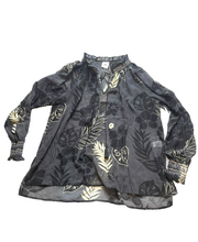 Load image into Gallery viewer, Cabi Shirt Womens Large Black Aloha Sheer Tropical Peasant Boho Blouse Oversized