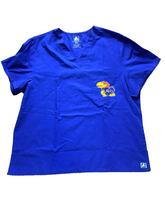 Load image into Gallery viewer, Kansas Jayhawks Scrub Top Adult 2X Blue Nurse Medical Uniform Adar Plus KU Mens