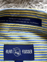 Load image into Gallery viewer, Alan Flusser Shirt Adult Medium Blue Yellow Striped Pocket Casual Cuffs Mens
