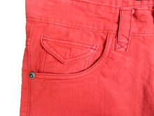 Load image into Gallery viewer, CN Blue Shorts Adult 34 Red Flat Front Bermuda 5 Pockets Raw Hem 13" Inseam Mens